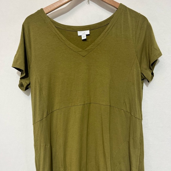J. Jill Olive T Shirt Dress Maxi Length Pima Cotton Pockets V Neck Spring Size L - Picture 5 of 7
